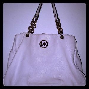 Large, White, Michael Kors Purse with Gold Chain